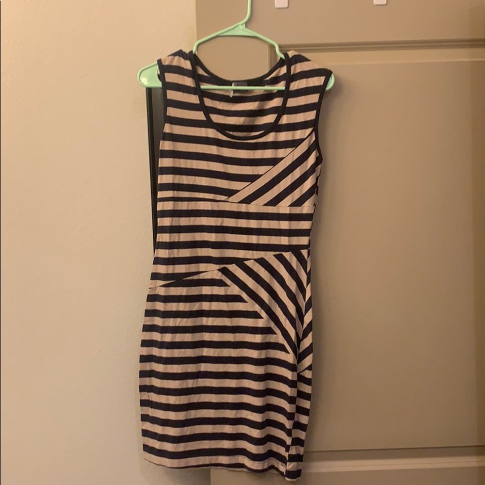 Navy & Tan Striped Sparkle & Fade Casual Dress